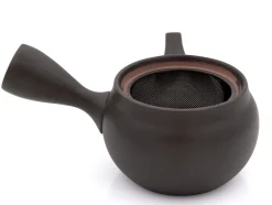 Japankanne (Kyusu)  - dunkelbraune Tonkanne mit Metallsieb